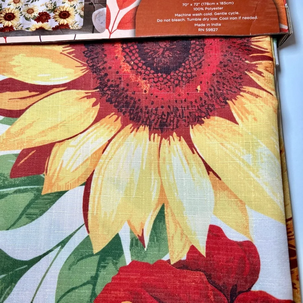 Harvest Sunflowers Fabric Shower Curtain Yellow Rust Orange Bold Colors